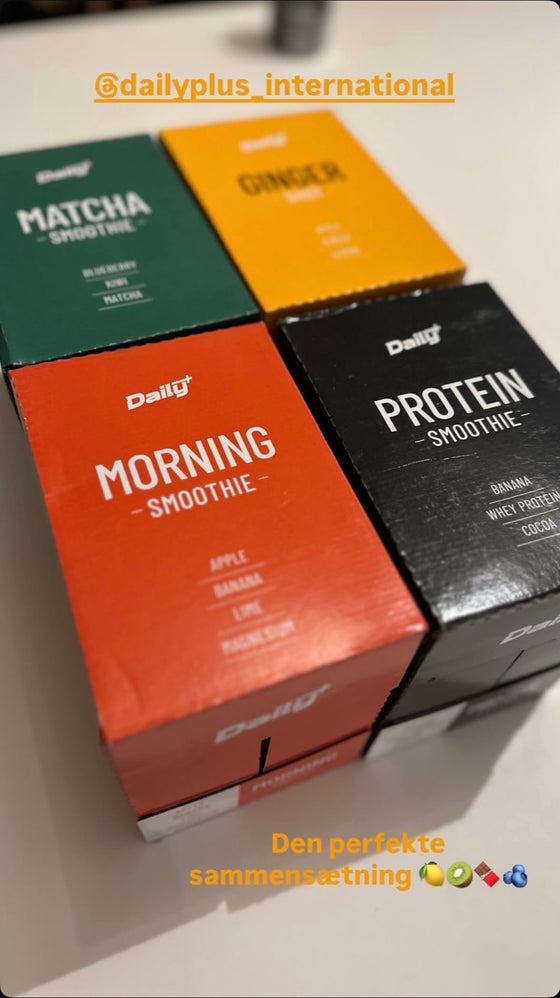 En låda med Daily+ smaker öppnas