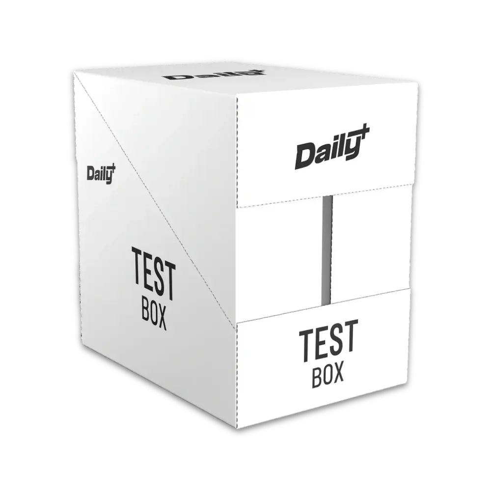 White test box with 'Daily+' branding on a white background